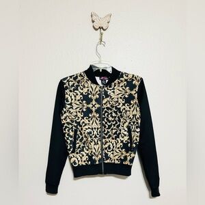 Body Central Women's Geometric Yellow Black Jacket Long Sleeves Zipper/ Size S